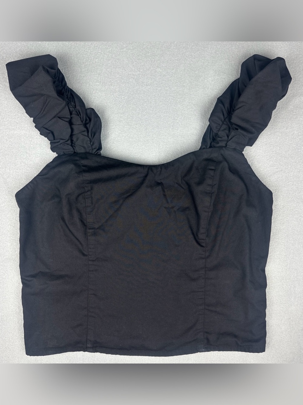 Abercrombieโ Bubble Strap Poplin Top Womens Medium Black Smocked Crop